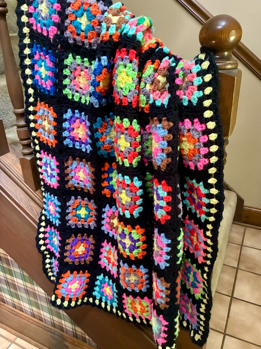 Handmade Multicolor Crochet Granny Square Throw Blanket/Afgan - Picture 4 of 5